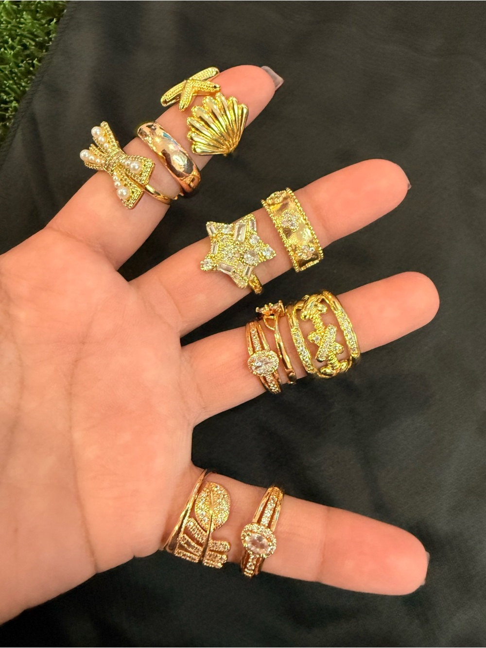 10 Gold Tone Women's Fashion Ring Set - ADJUSTABLE /STAINLESS STEEL